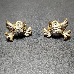 Best brand two-tone owl earrings vintage silver gold tone